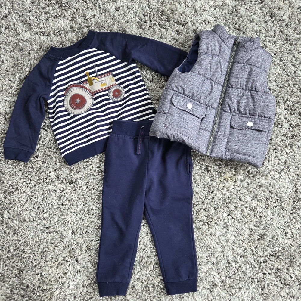 Rorie Whelan Kids Tractor Print Matching Shirt Pant Set with Vest Size 18 Months